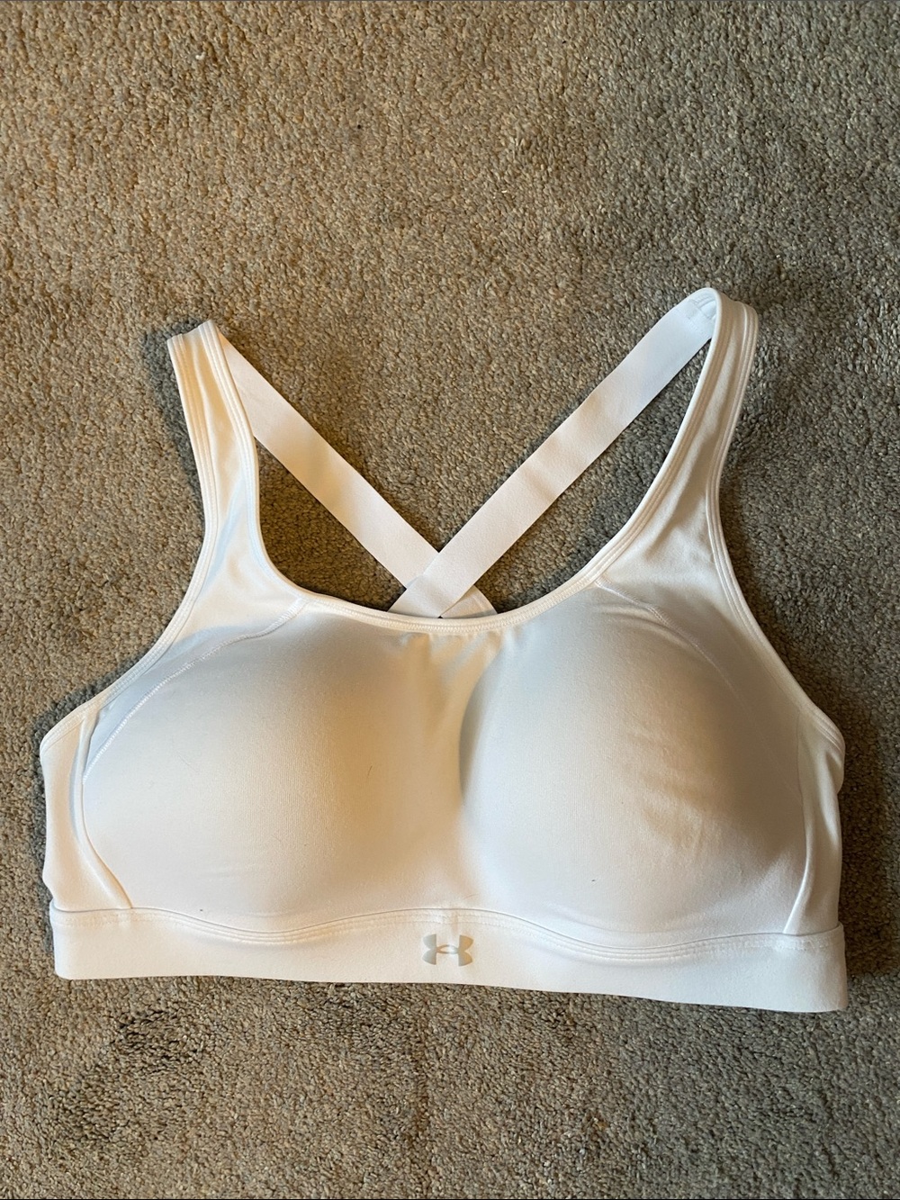 Under Armour White Padded Sports Bra with Crisscross Straps